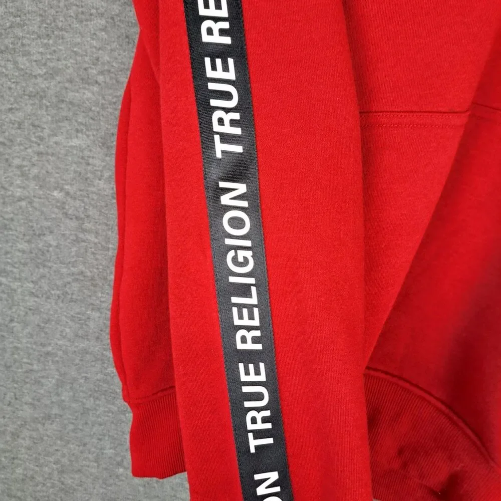 True Religion Men's Red Fleece Pullover Hoodie Size Medium‎